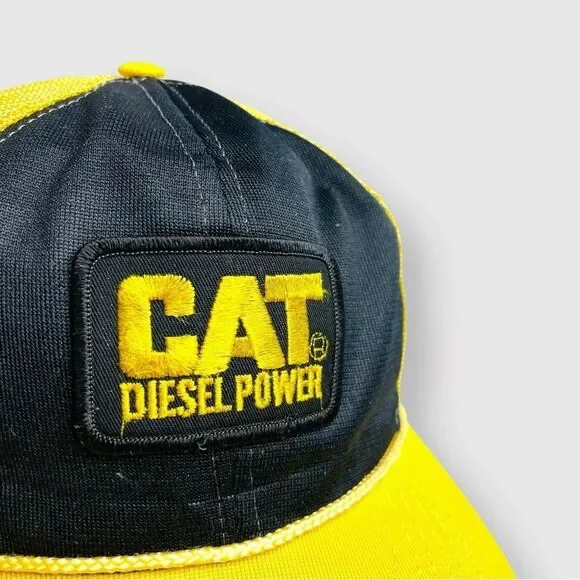 Vtg 80s Cat Diesel Power Trucker Snapback Hat Rope Brim Youngan Patch 70s 2 Tone - Picture 6 of 8